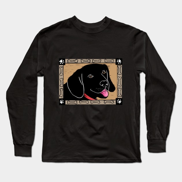 Black Lab with Bones Long Sleeve T-Shirt by HelenDBVickers